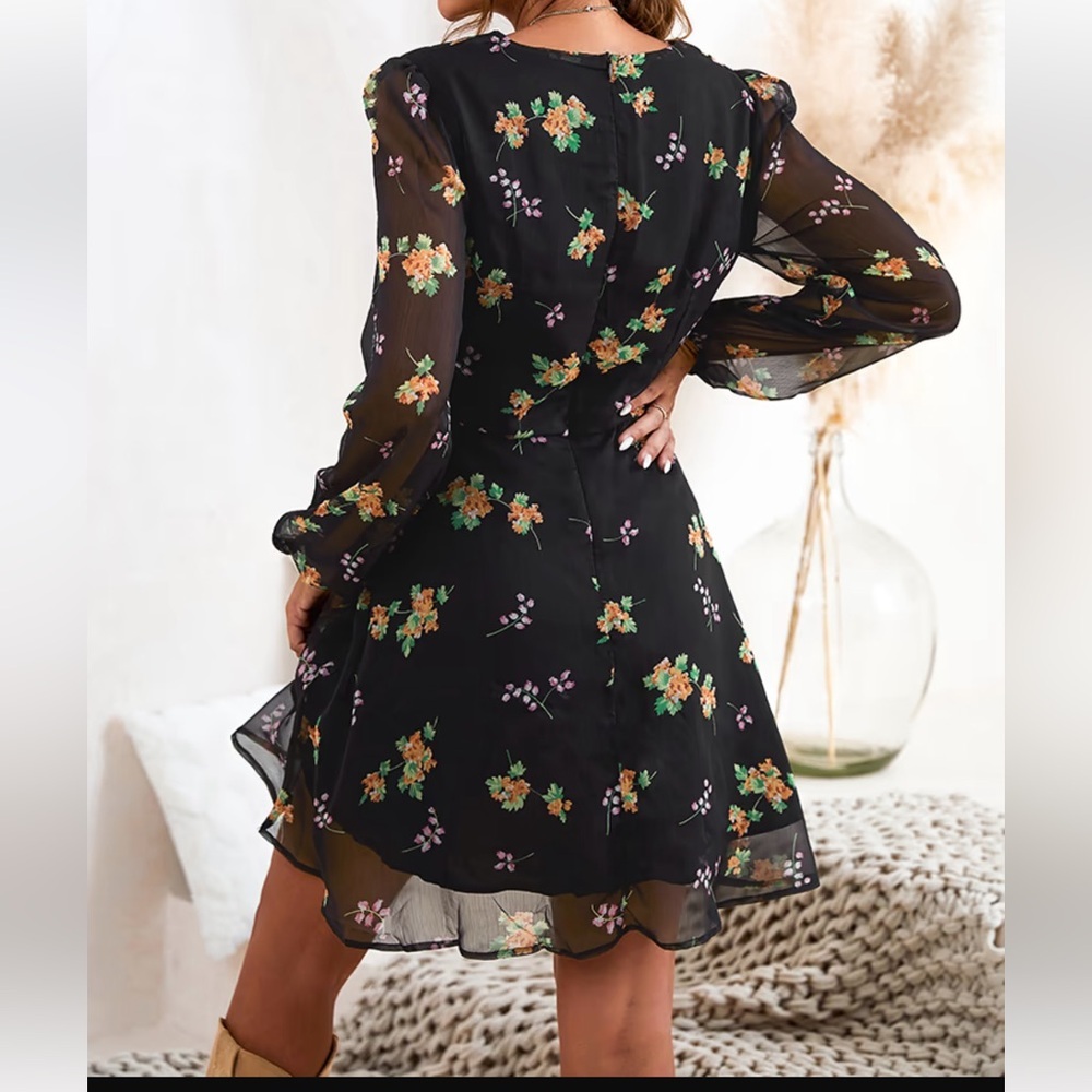 Cupshe Realm Of Sky Floral Print Chiffon Mini Dress - Picture 2 of 7